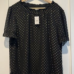 Women’s NEW J. Crew Black/Gold Blouse, Large NWT
